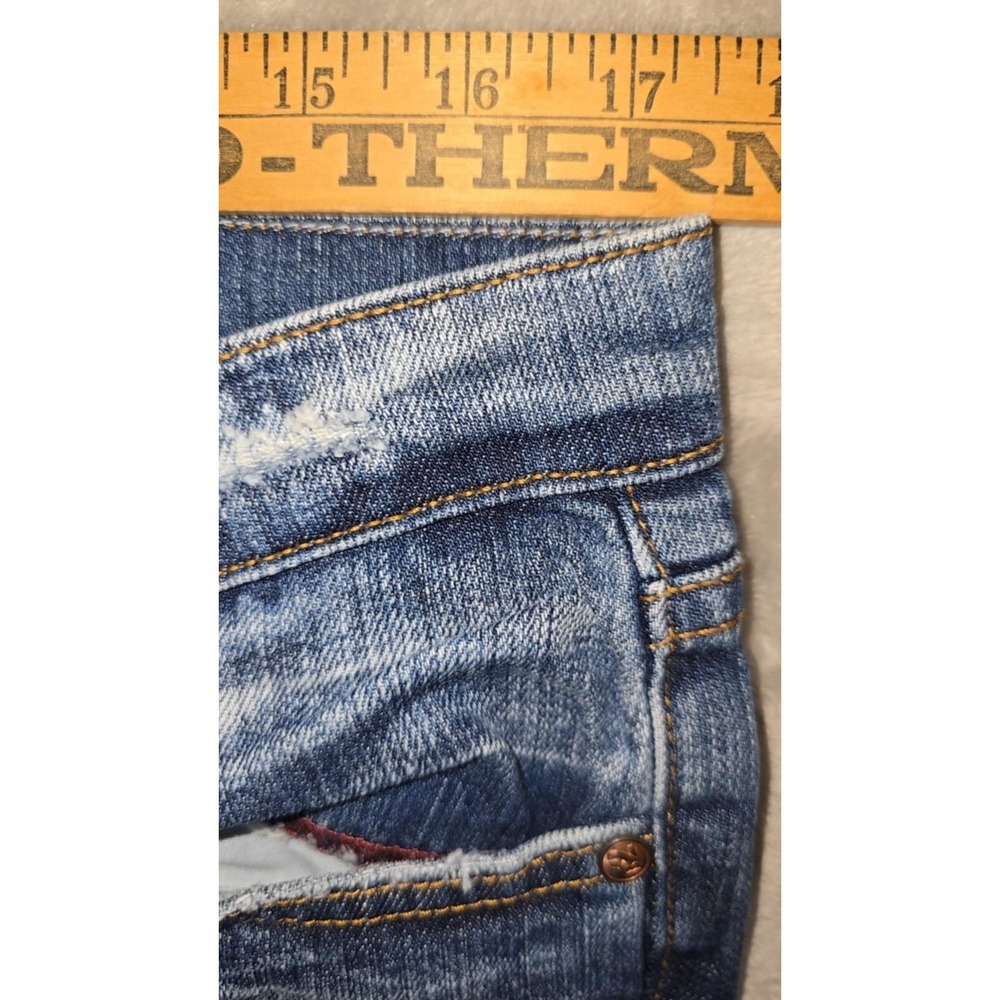 Blue 2 Flare leg Jeans Women's Low Rise Medium Wash Stretch Distressed 33 - Picture 11 of 16